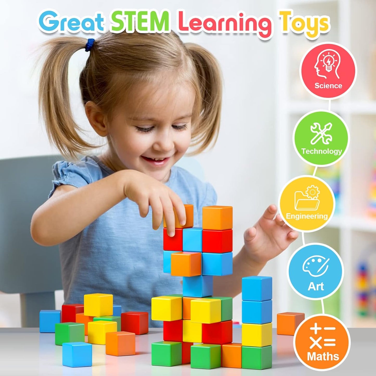 25PCS Magnetic Building Blocks Toys| Magnetic Cubes for Kids 1-3 Montessori Toys STEM Preschool Educational Building Cube