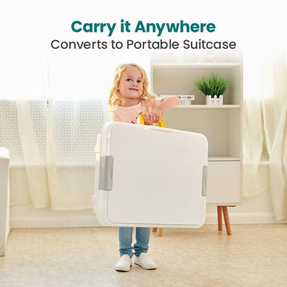 4-in-1 Kids Activity, Block & Study Table with Whiteboard + Storage + Chair