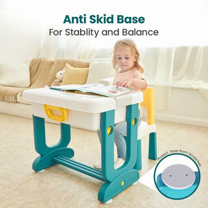 4-in-1 Kids Activity, Block & Study Table with Whiteboard + Storage + Chair