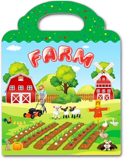 Kiddoland 🌈 Reusable Sticker Activity Books Combo – Vehicles, Farm & Animals Themes | Pack of 3