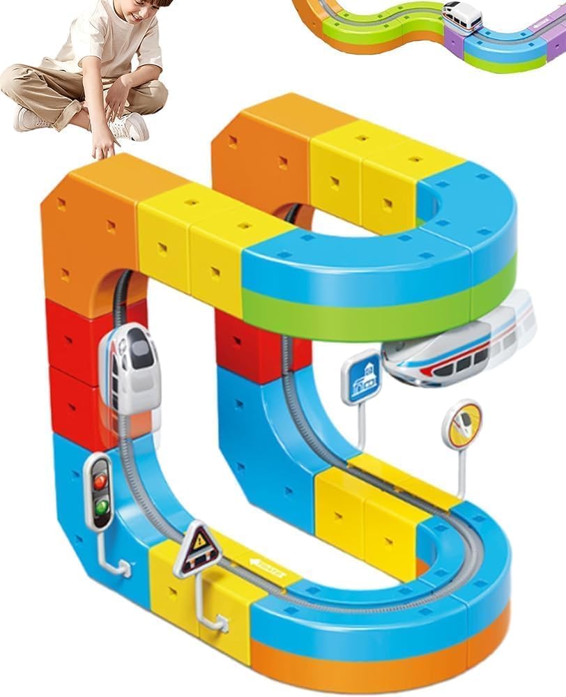 Magnetic DIY Cube Rail Train 55 Pcs Set - Educational Building Track Toy for Kids