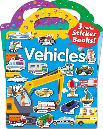 Kiddoland 🌈 Reusable Sticker Activity Books Combo – Vehicles, Farm & Animals Themes | Pack of 3
