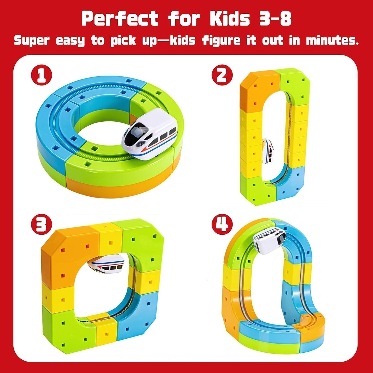 Magnetic DIY Cube Rail Train 55 Pcs Set - Educational Building Track Toy for Kids