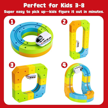Magnetic DIY Cube Rail Train 55 Pcs Set - Educational Building Track Toy for Kids