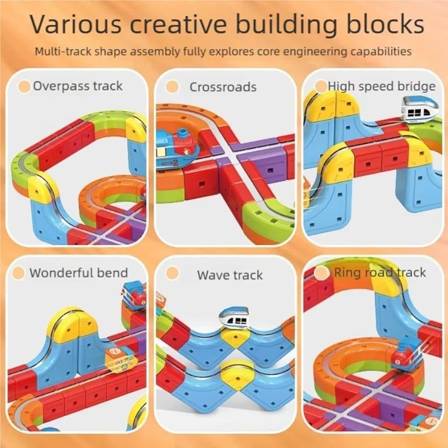 Magnetic DIY Cube Rail Train 55 Pcs Set - Educational Building Track Toy for Kids