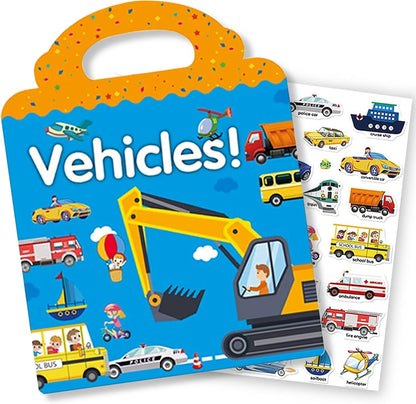 Kiddoland 🌈 Reusable Sticker Activity Books Combo – Vehicles, Farm & Animals Themes | Pack of 3