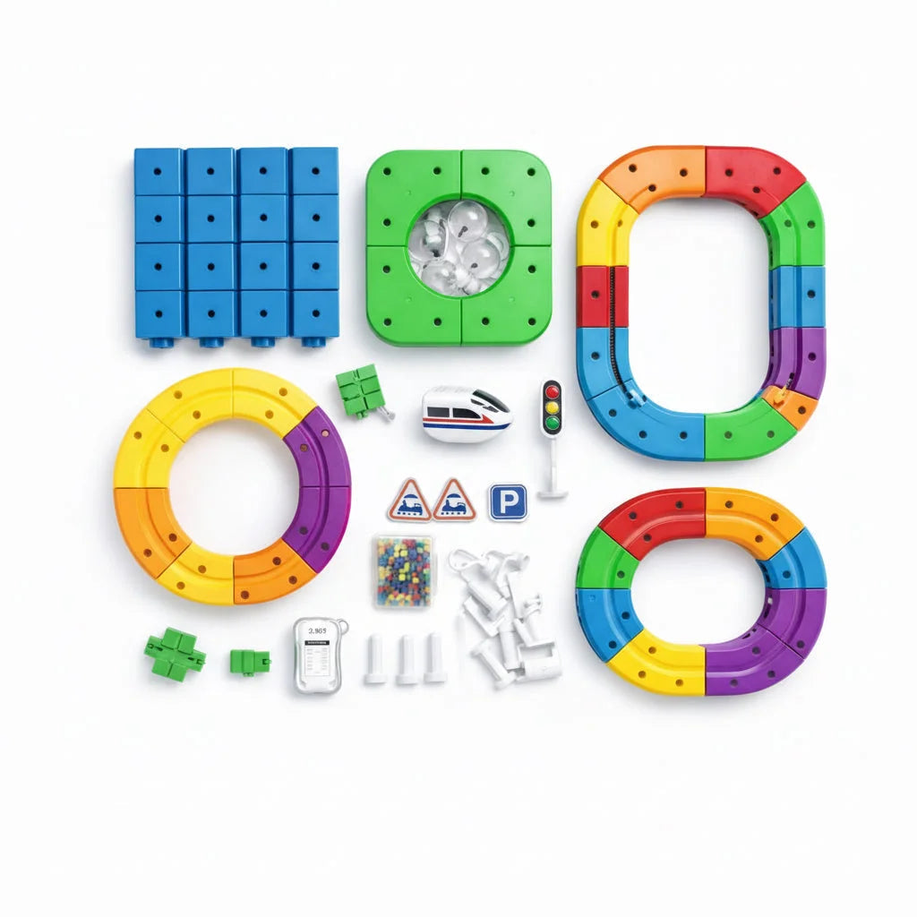 Magnetic DIY Cube Rail Train 55 Pcs Set - Educational Building Track Toy for Kids