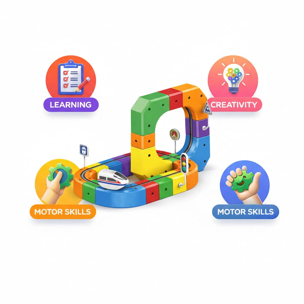 Magnetic DIY Cube Rail Train 55 Pcs Set - Educational Building Track Toy for Kids